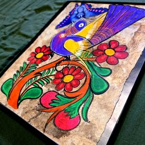 Vintage Amate Bark Painting Framed Mexican Folk Art 8"×10" 1451